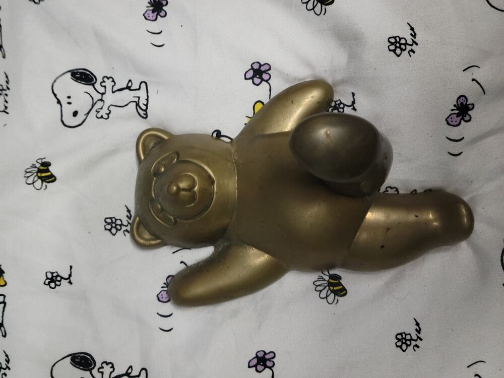 Vintage Solid Brass Teddy Bear Wall Hook Gold Nursery Coat Towel Hanger Decor 6